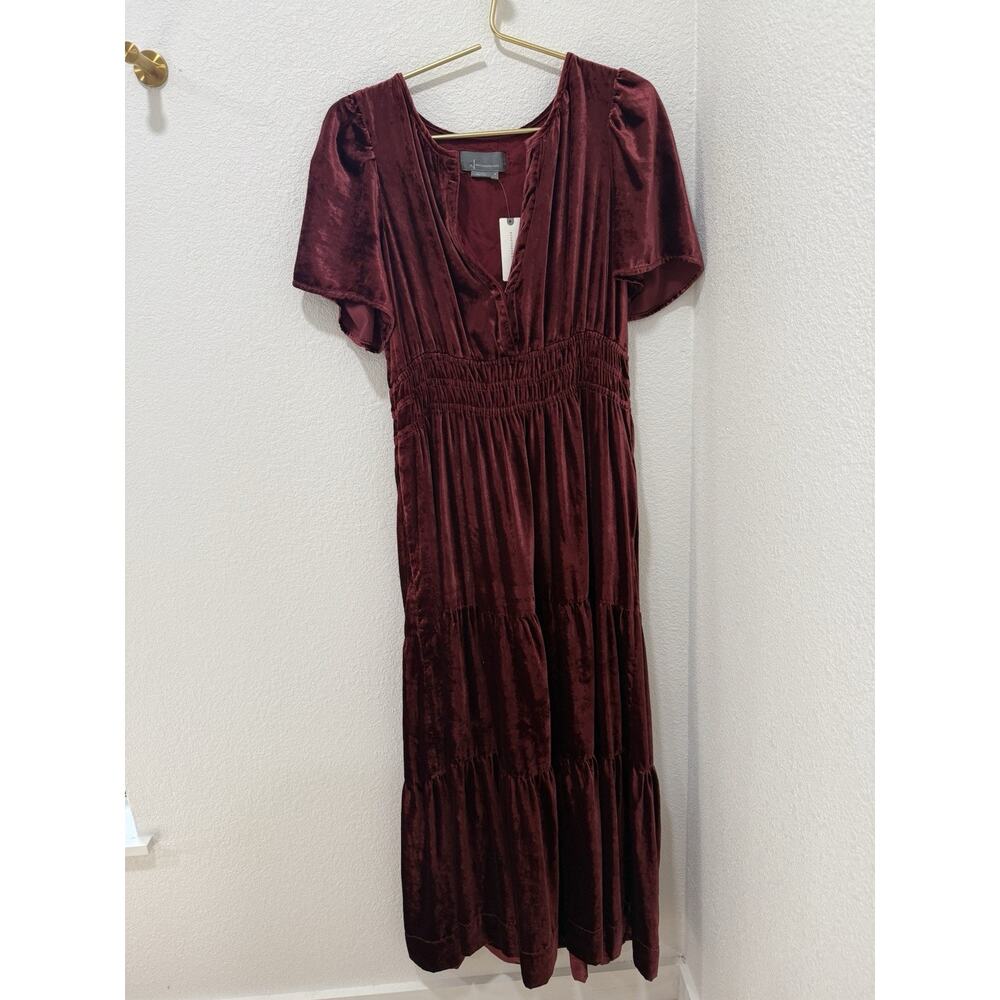 NWT Anthropologie Somerset Maxi Women Dress Velvet Edition Wine Size M - Picture 2 of 10